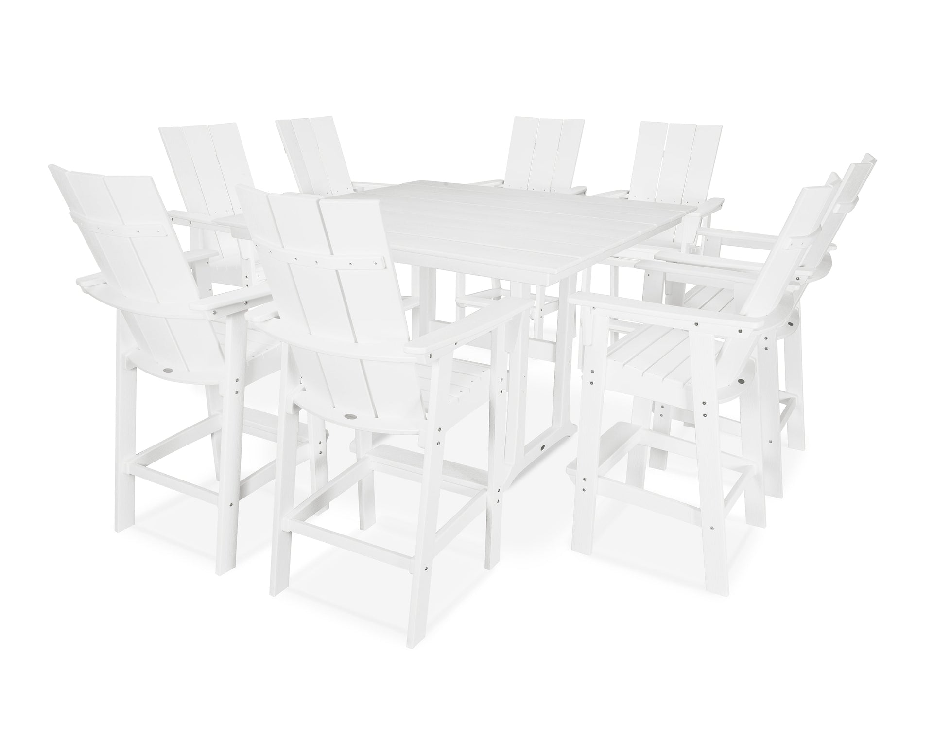Modern Curveback Adirondack 9-Piece Farmhouse Trestle Bar Set