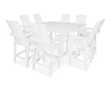 Modern Curveback Adirondack 9-Piece Farmhouse Trestle Bar Set