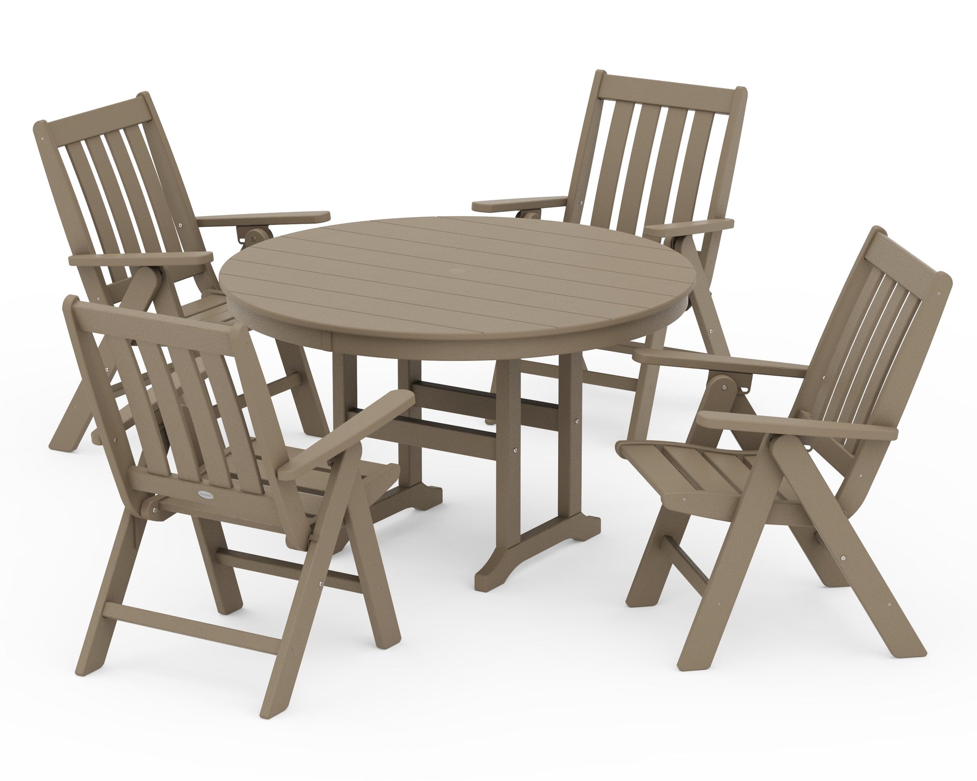 Vineyard Folding Chair 5-Piece Round Farmhouse Dining Set