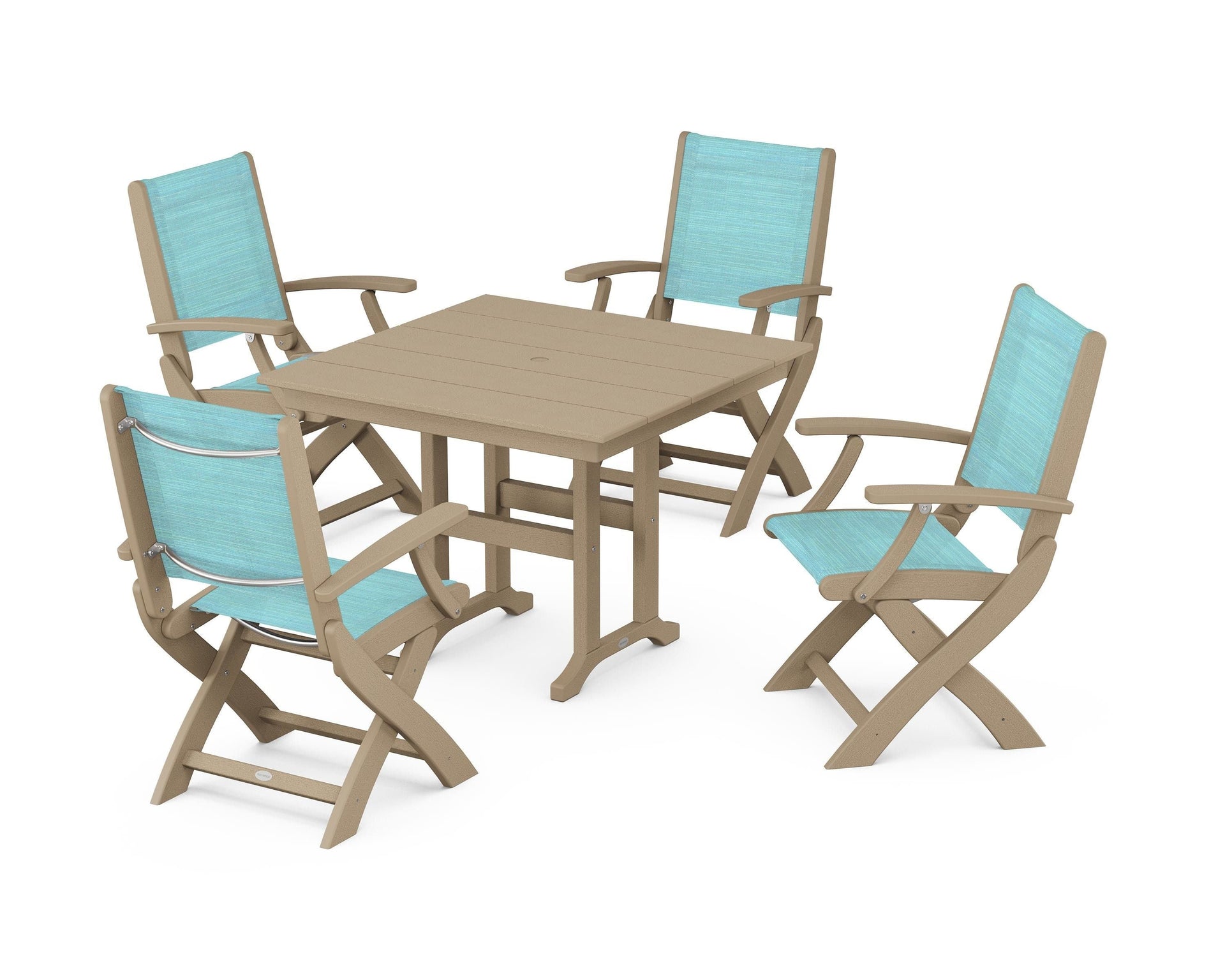 Coastal Folding Chair 5-Piece Farmhouse Dining Set