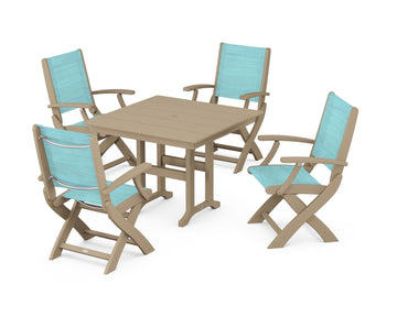 Coastal Folding Chair 5-Piece Farmhouse Dining Set