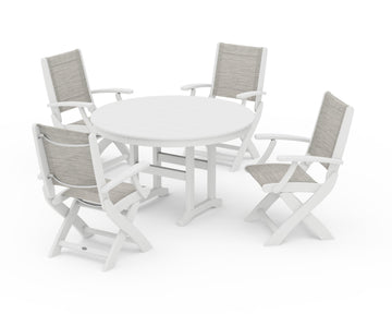 Coastal Folding Chair 5-Piece Round Dining Set