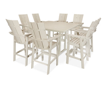 Modern Curveback Adirondack 9-Piece Farmhouse Trestle Bar Set
