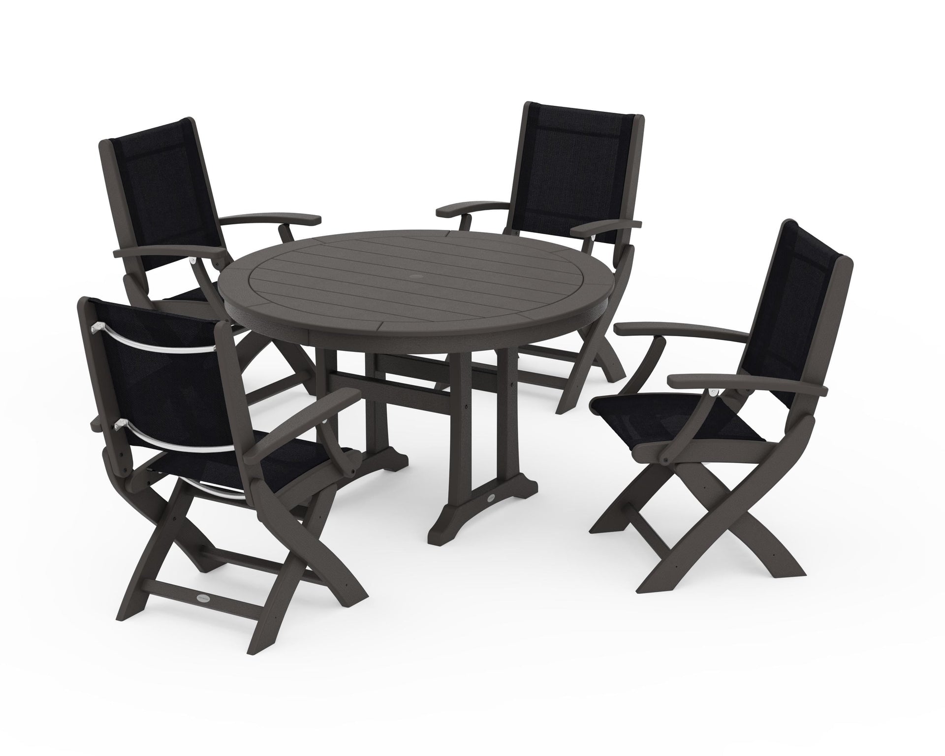 Coastal Folding Chair 5-Piece Round Dining Set with Trestle Legs
