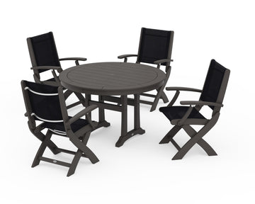 Coastal Folding Chair 5-Piece Round Dining Set with Trestle Legs