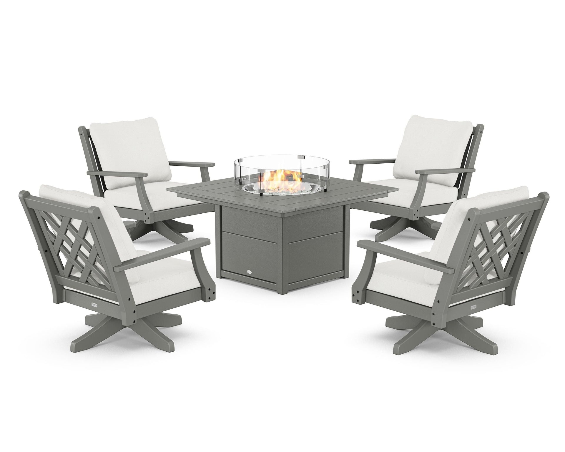 Wovendale 5-Piece Deep Seating Swivel Conversation Set with Fire Pit Table