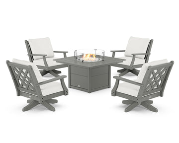 Wovendale 5-Piece Deep Seating Swivel Conversation Set with Fire Pit Table