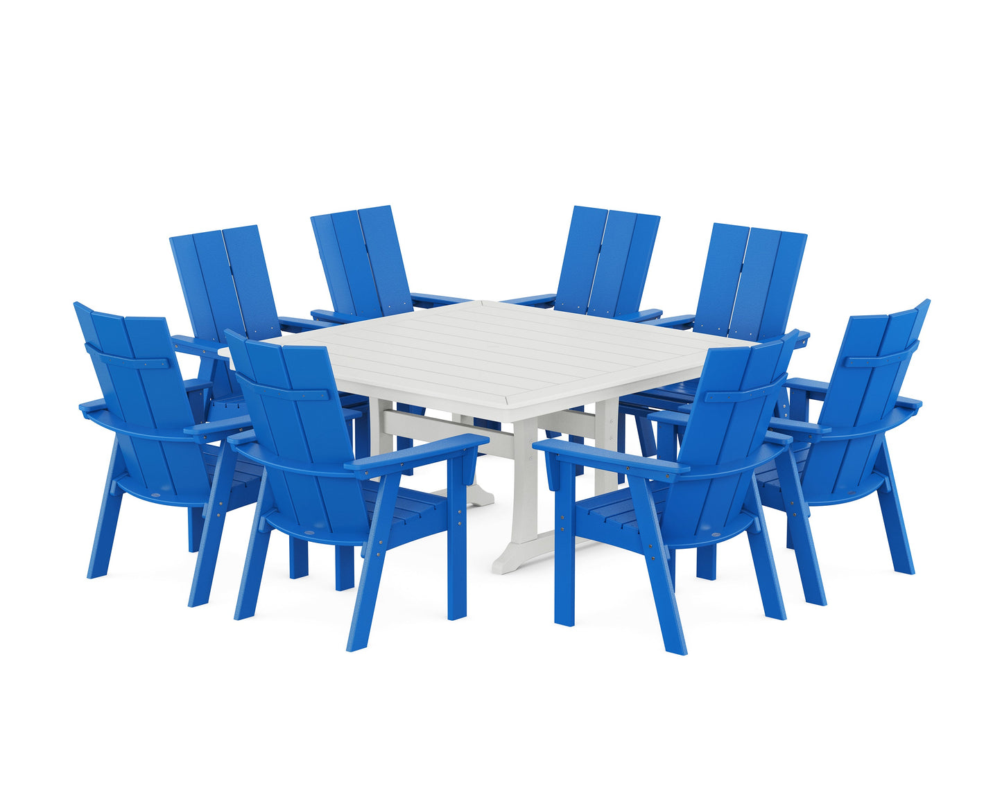 Modern Curveback Adirondack 9-Piece Square Dining Set with Trestle Legs