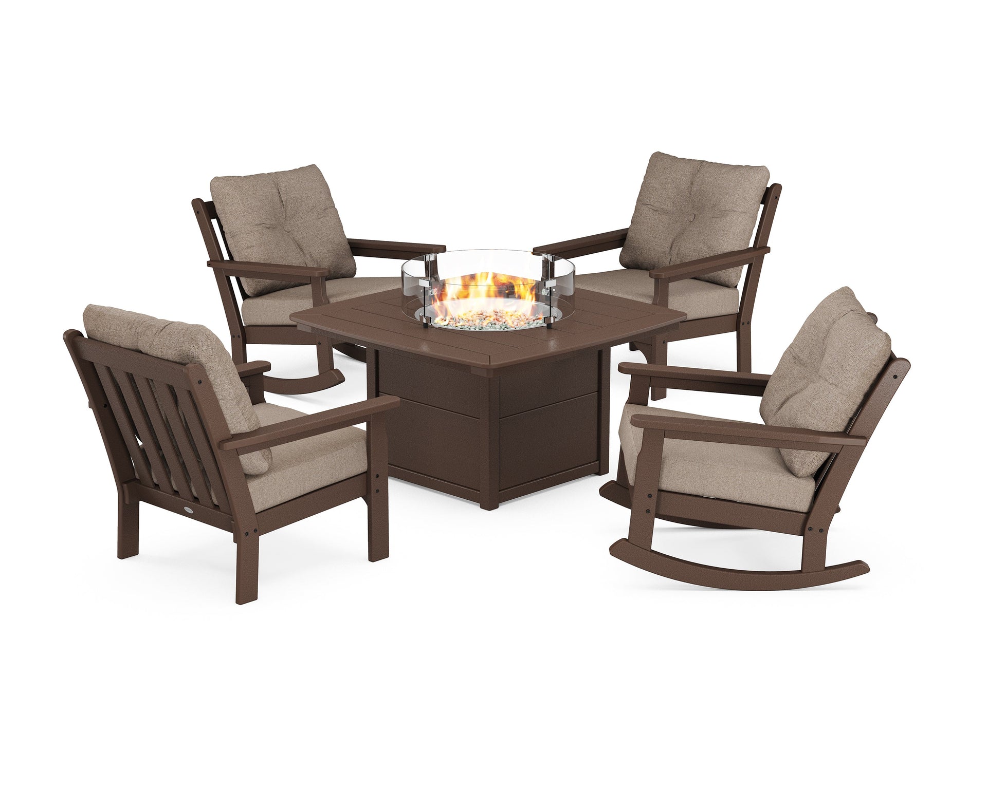 Vineyard 5-Piece Deep Seating Rocking Chair Conversation Set with Fire Pit Table