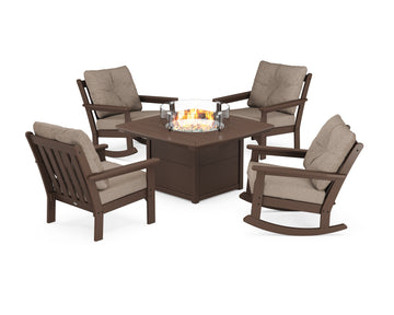 Vineyard 5-Piece Deep Seating Rocking Chair Conversation Set with Fire Pit Table