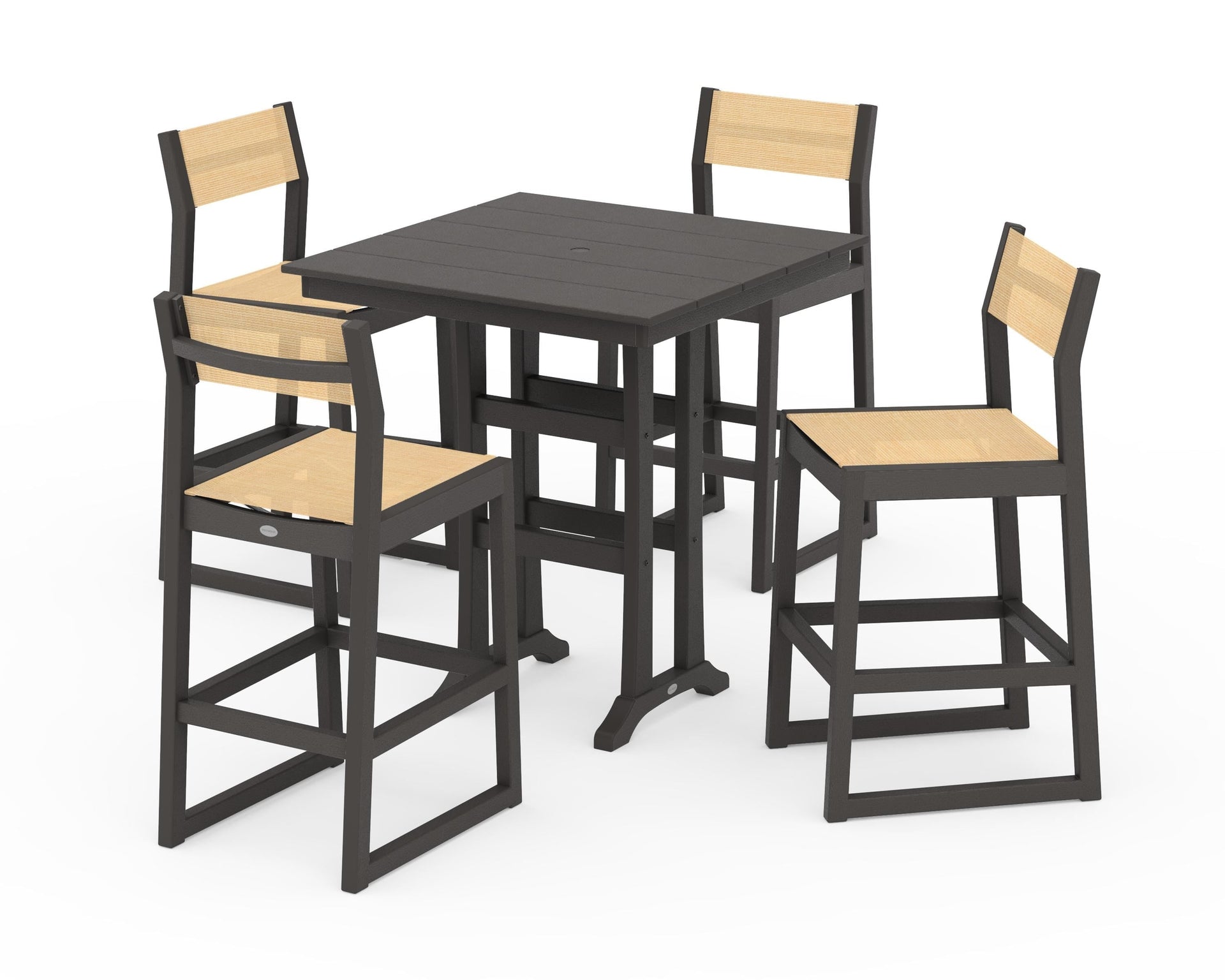 EDGE Sling Arm Chair 5-Piece Farmhouse Bar Set with Trestle Legs