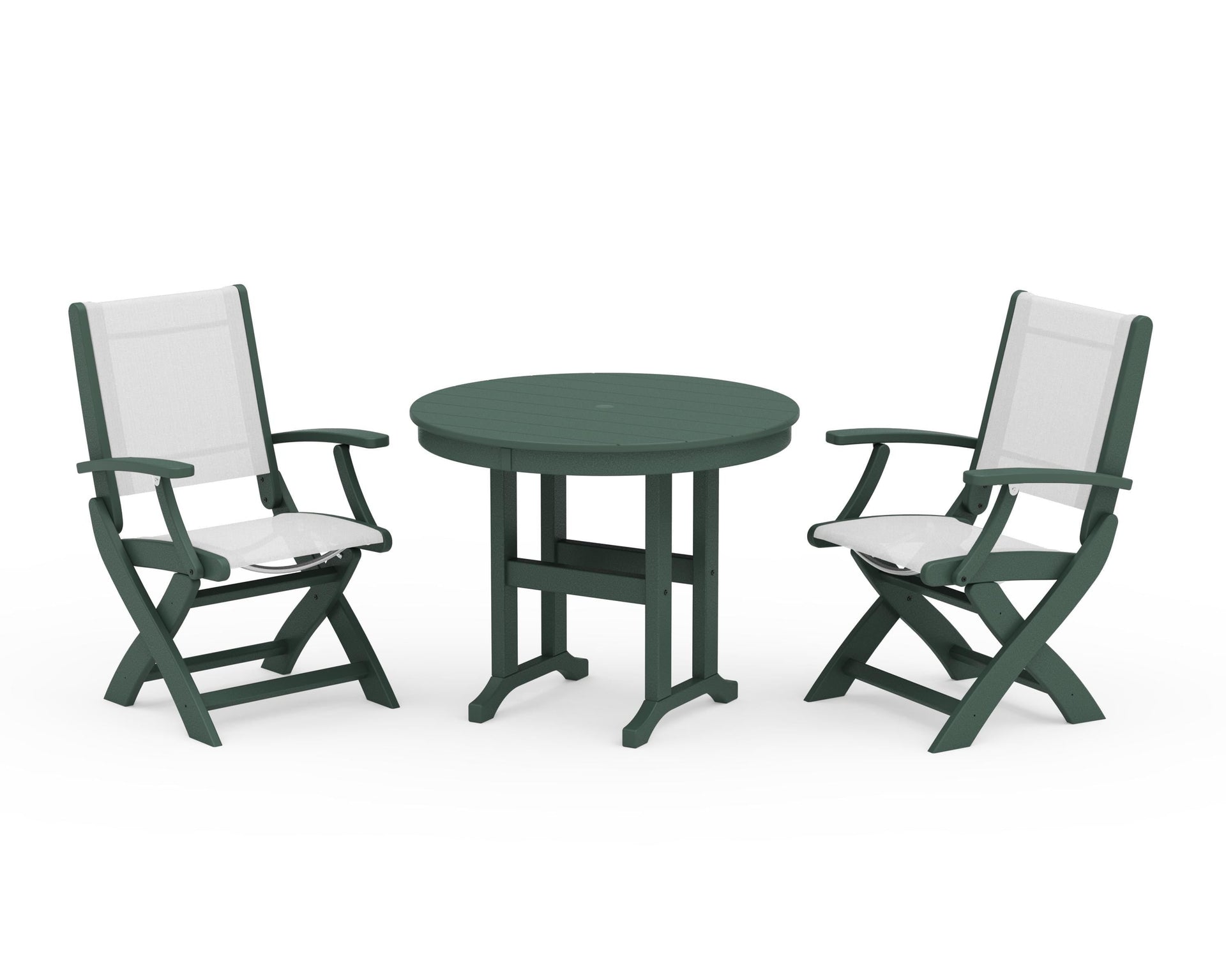 Coastal Folding Chair 3-Piece Round Dining Set