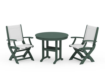 Coastal Folding Chair 3-Piece Round Dining Set