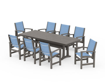Coastal 9-Piece Farmhouse Dining Set with Trestle Legs