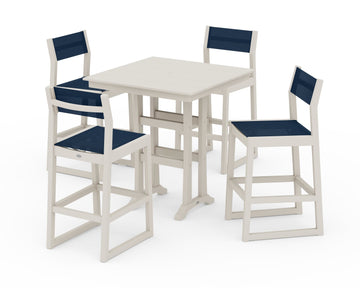 EDGE Sling Arm Chair 5-Piece Farmhouse Bar Set with Trestle Legs