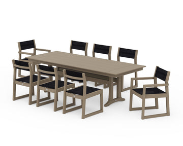 EDGE Sling 9-Piece Farmhouse Trestle Dining Set
