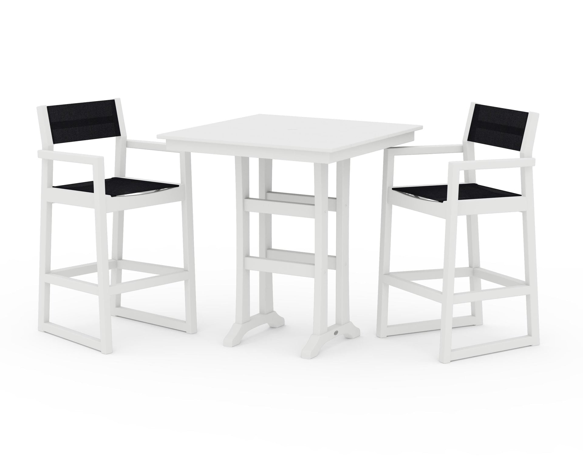 EDGE Sling Arm Chair 3-Piece Farmhouse Bar Set with Trestle Legs