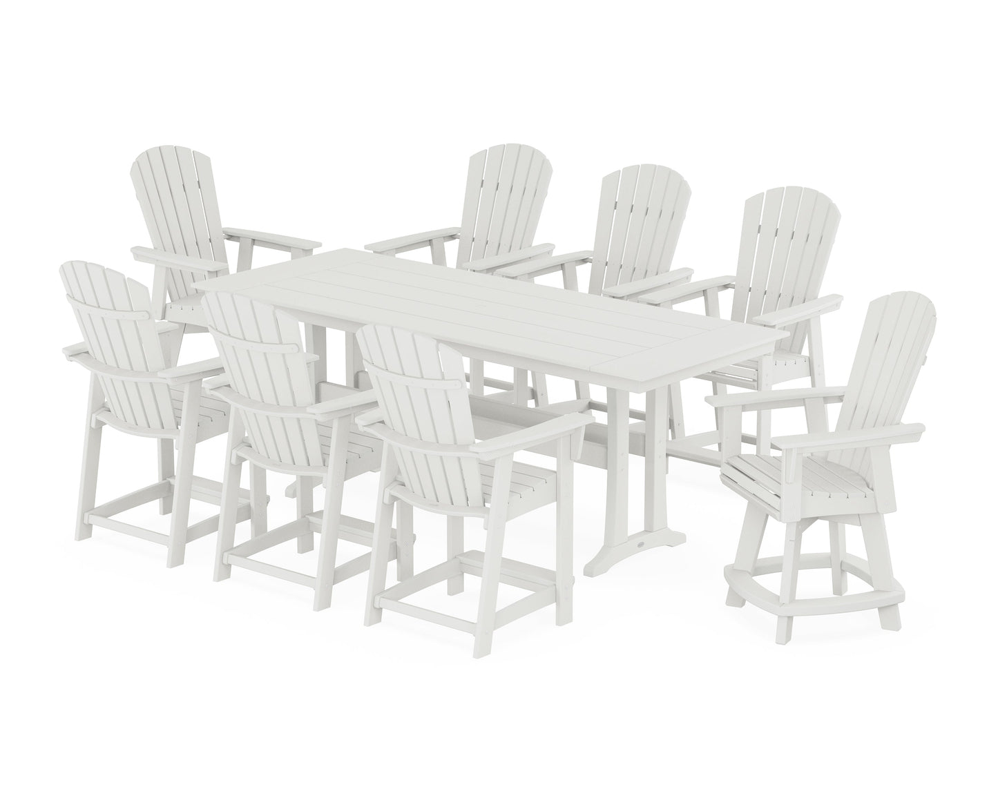 Nautical Curveback Adirondack Swivel Chair 9-Piece Farmhouse Counter Set with Trestle Legs