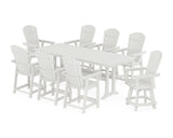 Nautical Curveback Adirondack Swivel Chair 9-Piece Farmhouse Counter Set with Trestle Legs