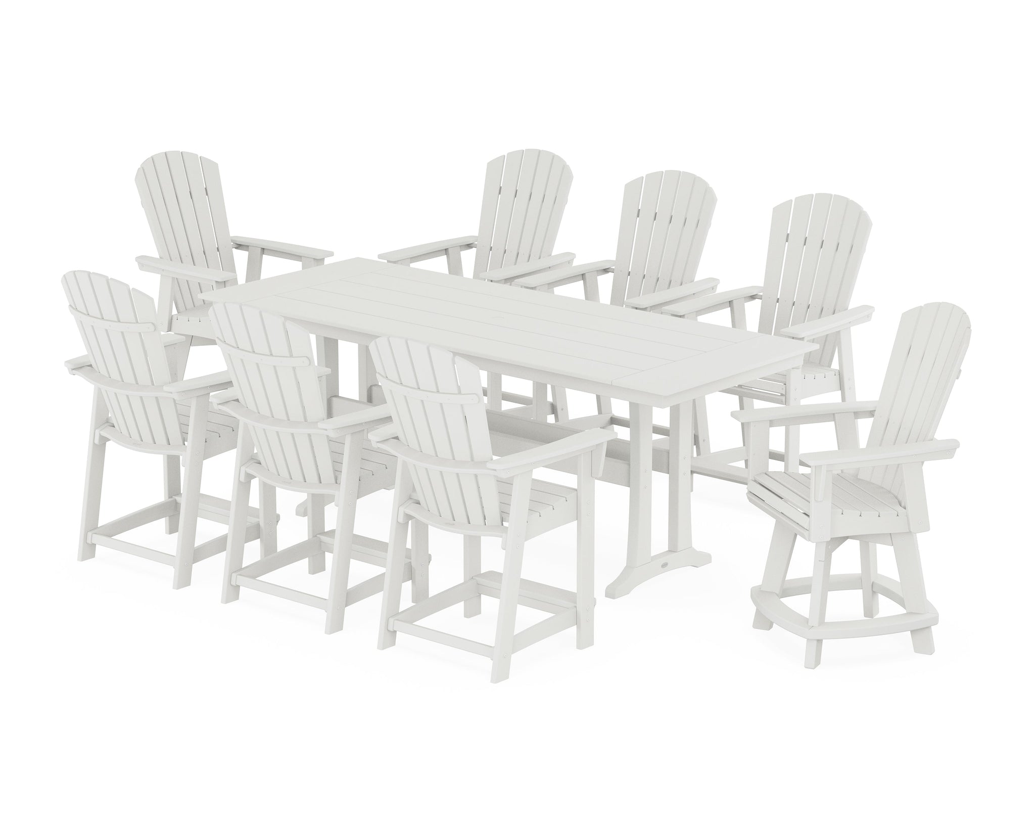Nautical Curveback Adirondack Swivel Chair 9-Piece Farmhouse Counter Set with Trestle Legs