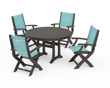 Coastal Folding Chair 5-Piece Round Dining Set with Trestle Legs