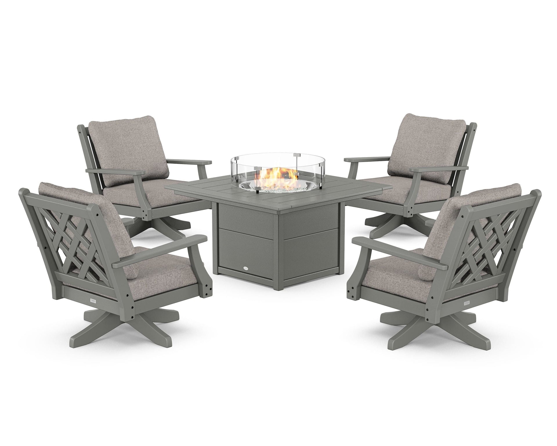 Wovendale 5-Piece Deep Seating Swivel Conversation Set with Fire Pit Table