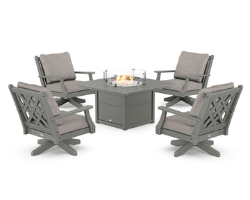 Wovendale 5-Piece Deep Seating Swivel Conversation Set with Fire Pit Table