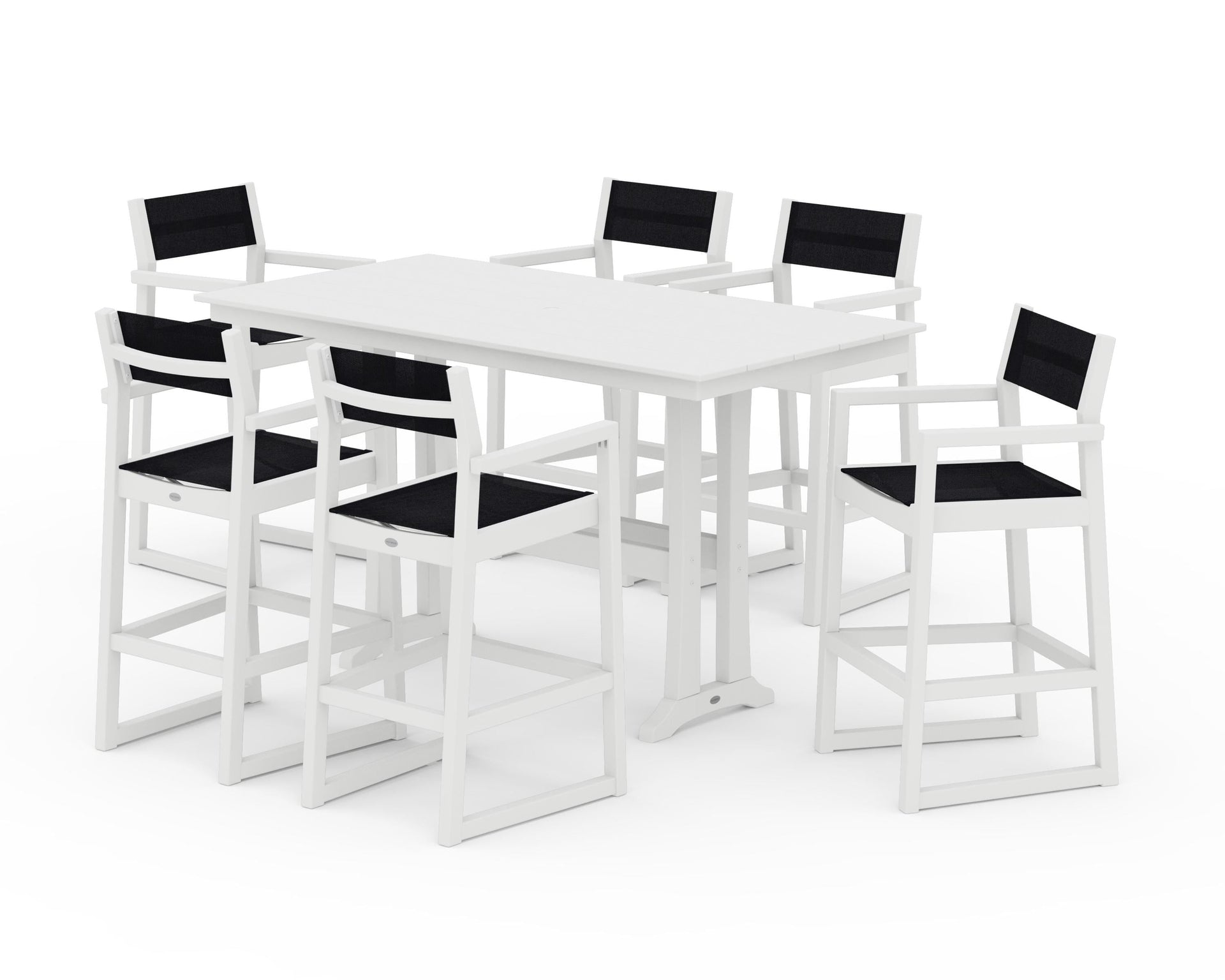 EDGE Sling Arm Chair 7-Piece Farmhouse Bar Set with Trestle Legs