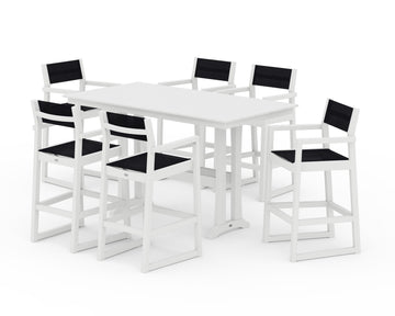 EDGE Sling Arm Chair 7-Piece Farmhouse Bar Set with Trestle Legs