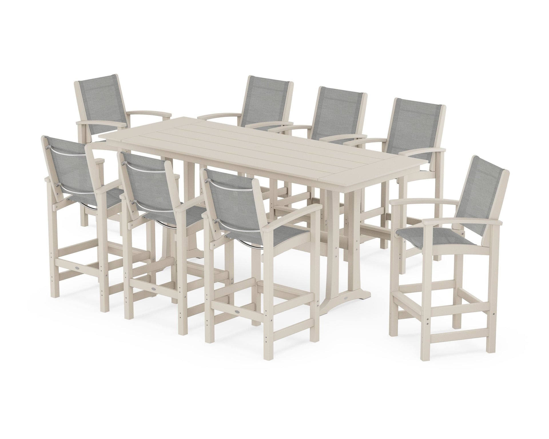 Coastal 9-Piece Farmhouse Bar Set with Trestle Legs