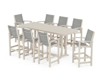 Coastal 9-Piece Farmhouse Bar Set with Trestle Legs