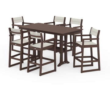 EDGE Sling Arm Chair 7-Piece Farmhouse Bar Set with Trestle Legs