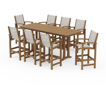 Coastal 9-Piece Farmhouse Bar Set with Trestle Legs