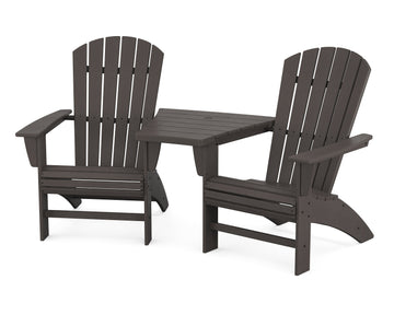 Nautical 3-Piece Curveback Adirondack Set with Angled Connecting Table