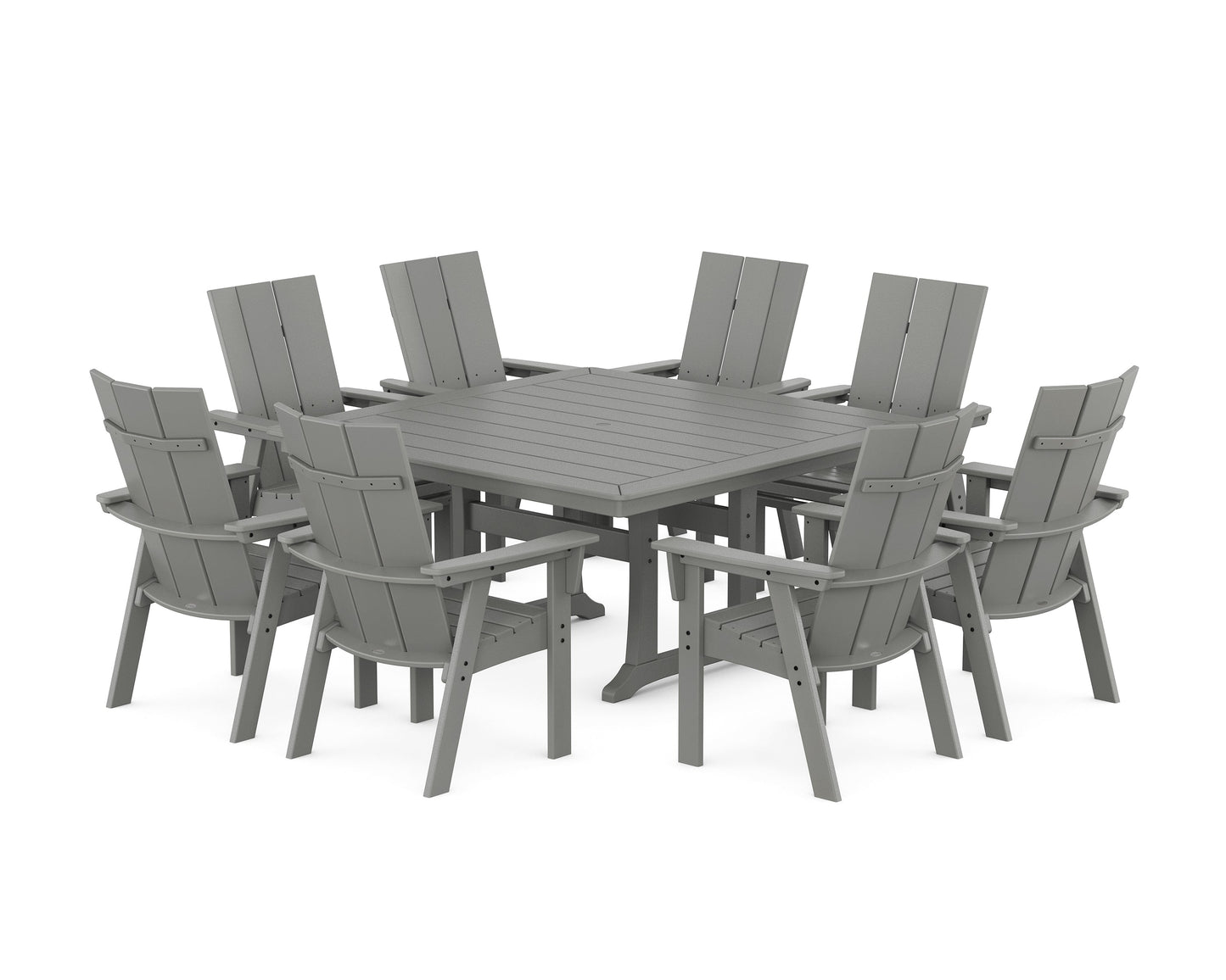 Modern Curveback Adirondack 9-Piece Square Dining Set with Trestle Legs