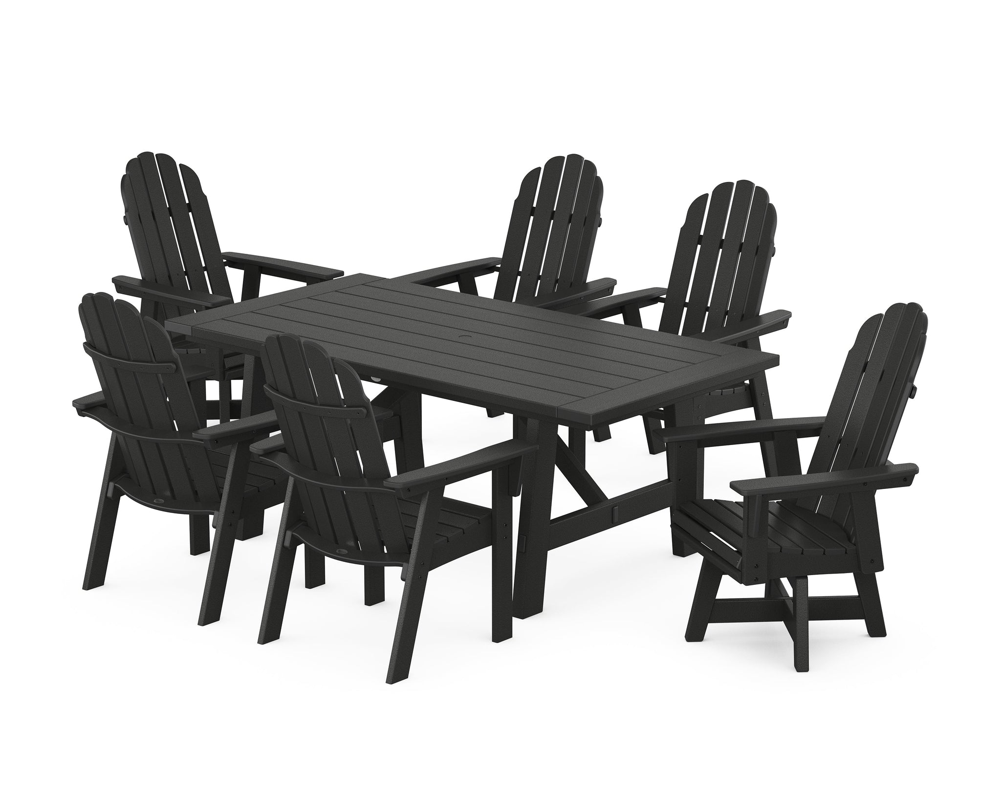 Vineyard Curveback Adirondack Swivel Chair 7-Piece Rustic Farmhouse Dining Set