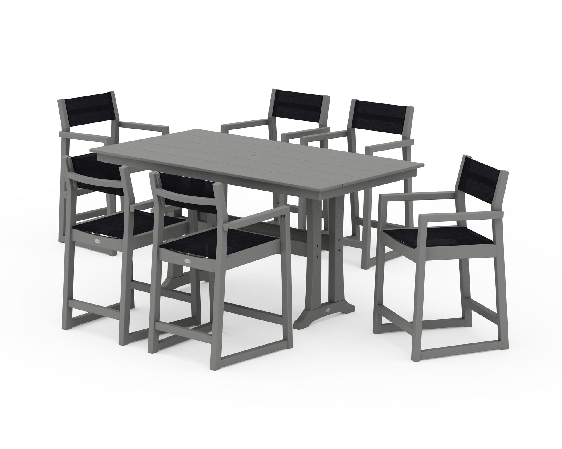 EDGE Sling Arm Chair 7-Piece Farmhouse Counter Set with Trestle Legs