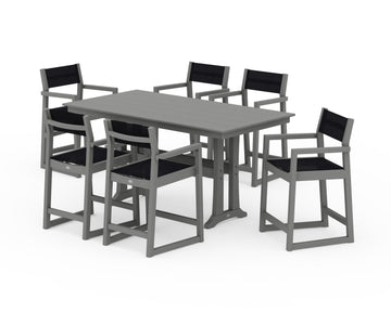 EDGE Sling Arm Chair 7-Piece Farmhouse Counter Set with Trestle Legs
