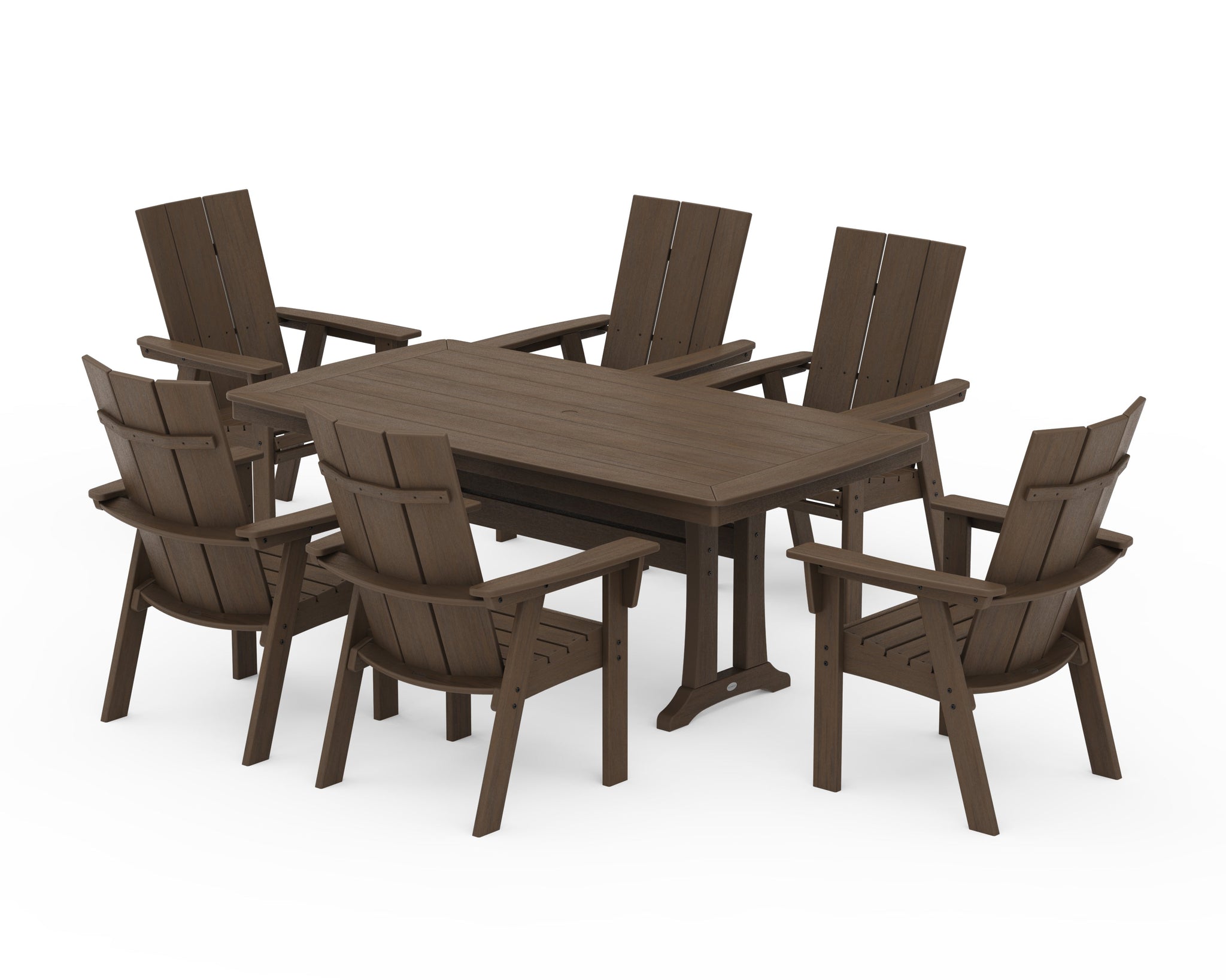 Modern Curveback Adirondack 7-Piece Dining Set with Trestle Legs