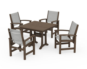 Coastal 5-Piece Farmhouse Dining Set With Trestle Legs