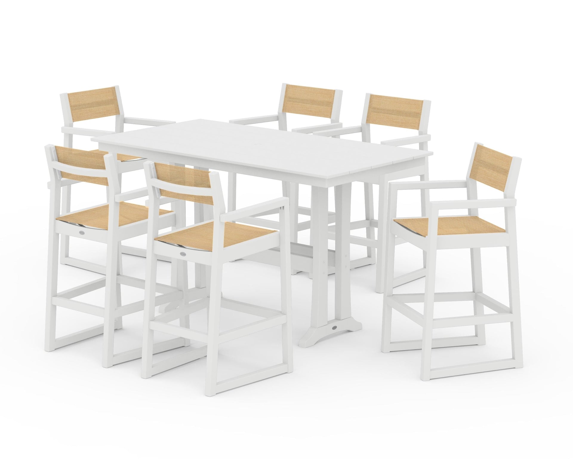 EDGE Sling Arm Chair 7-Piece Farmhouse Bar Set with Trestle Legs