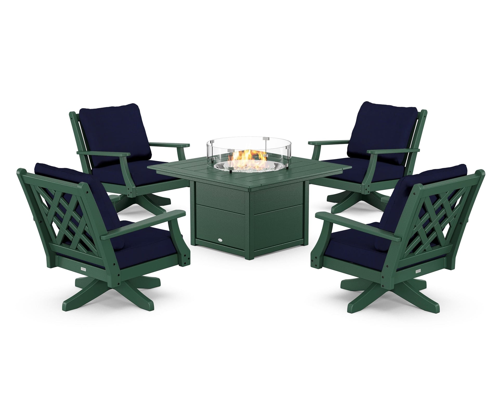 Wovendale 5-Piece Deep Seating Swivel Conversation Set with Fire Pit Table