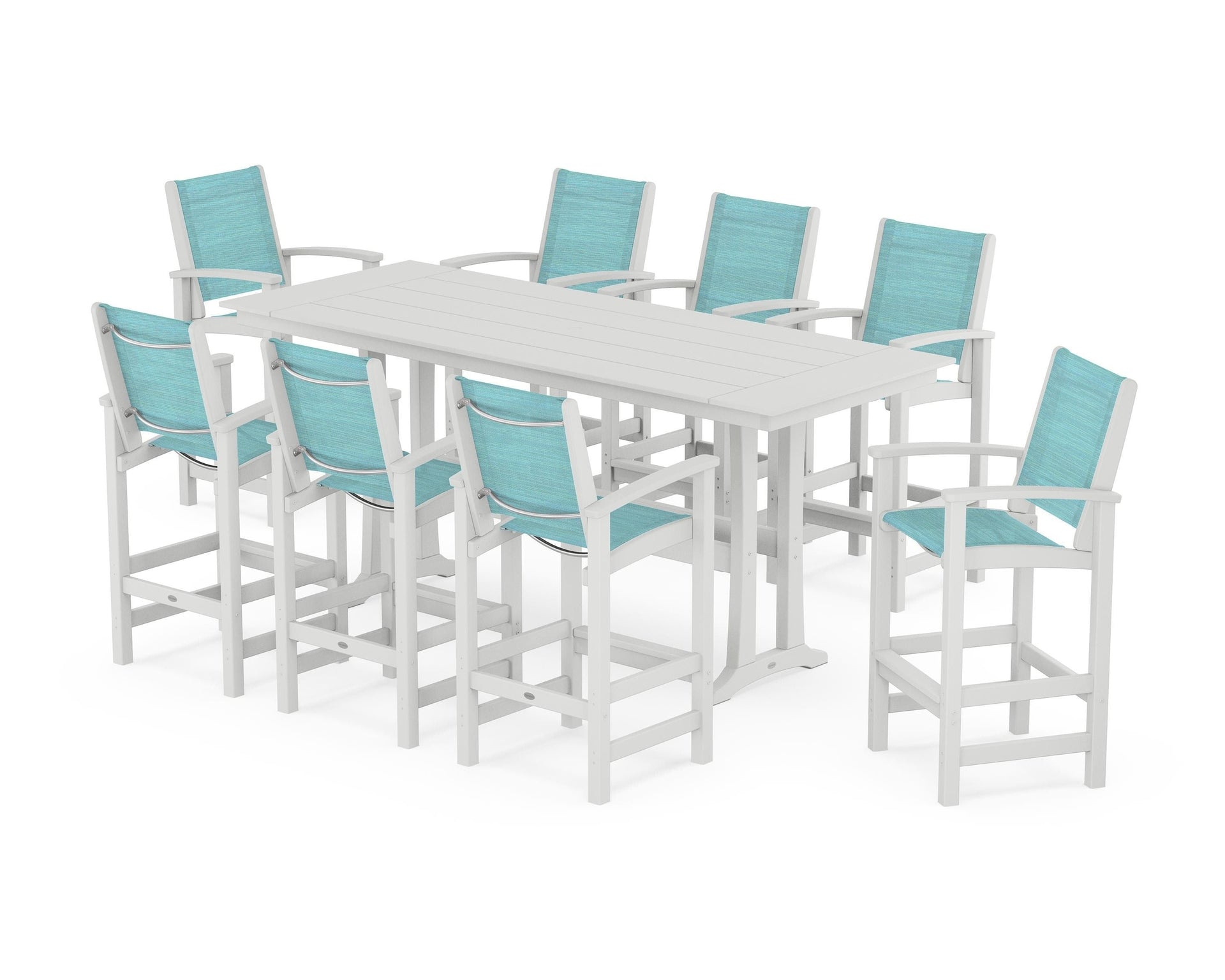 Coastal 9-Piece Farmhouse Bar Set with Trestle Legs