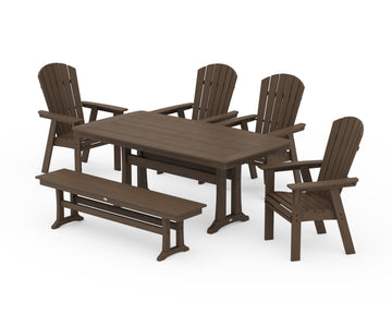 Nautical Curveback Adirondack 6-Piece Dining Set with Trestle Legs and Bench