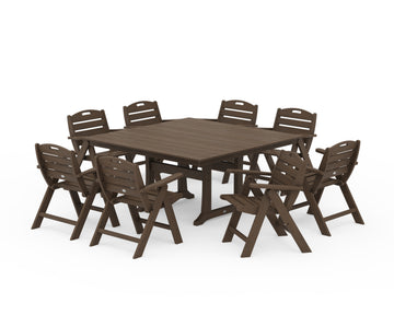 Nautical Lowback 9-Piece Square Farmhouse Dining Set with Trestle Legs