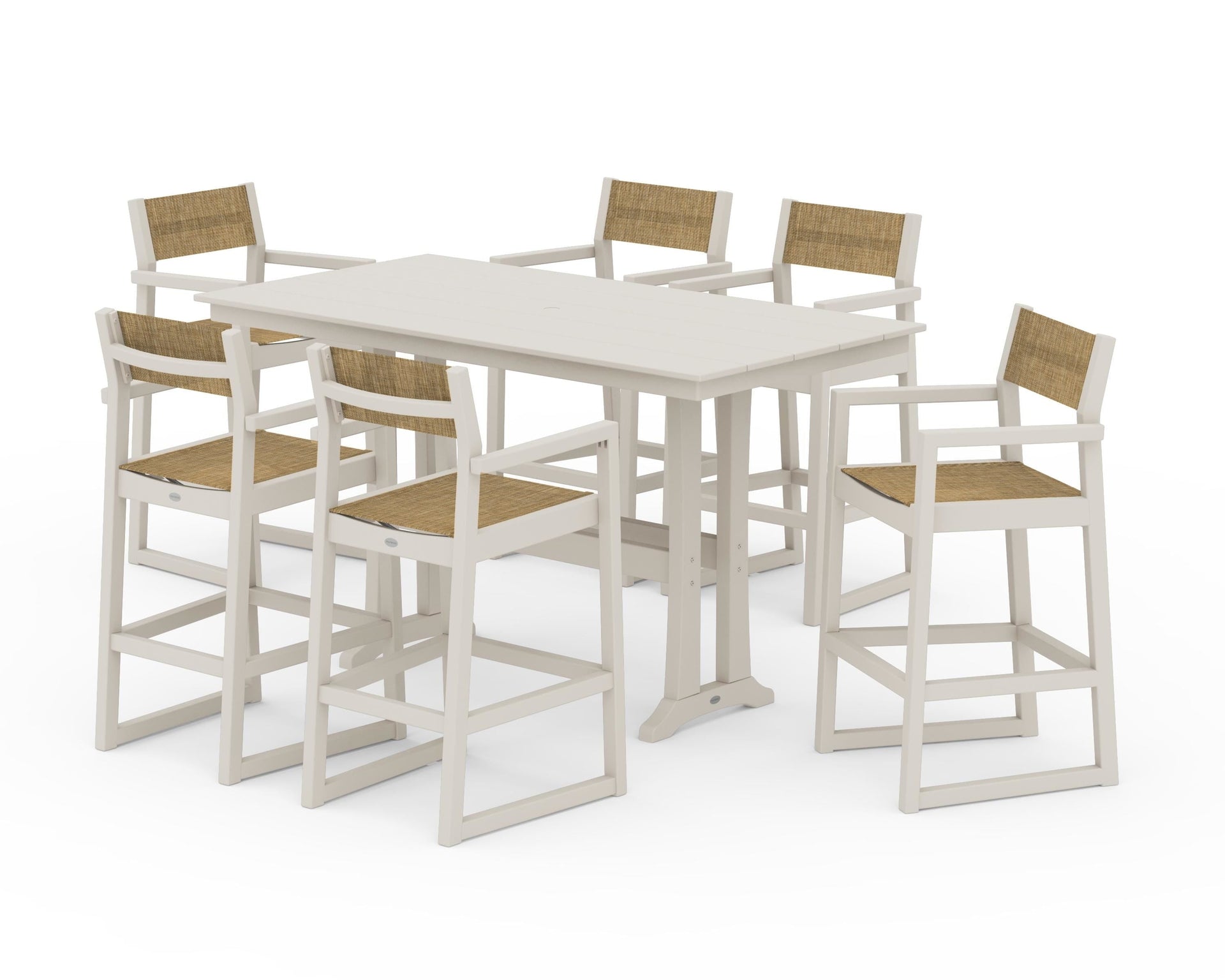 EDGE Sling Arm Chair 7-Piece Farmhouse Bar Set with Trestle Legs