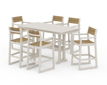 EDGE Sling Arm Chair 7-Piece Farmhouse Bar Set with Trestle Legs