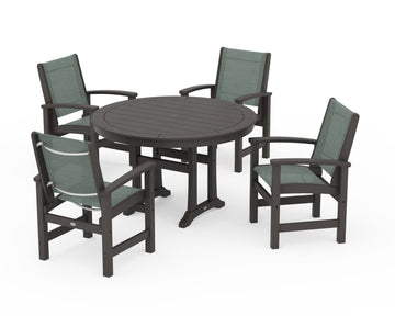 Coastal 5-Piece Round Dining Set with Trestle Legs