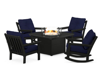 Vineyard 5-Piece Deep Seating Rocking Chair Conversation Set with Fire Pit Table