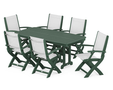 Coastal Folding Arm Chair 7-Piece Dining Set